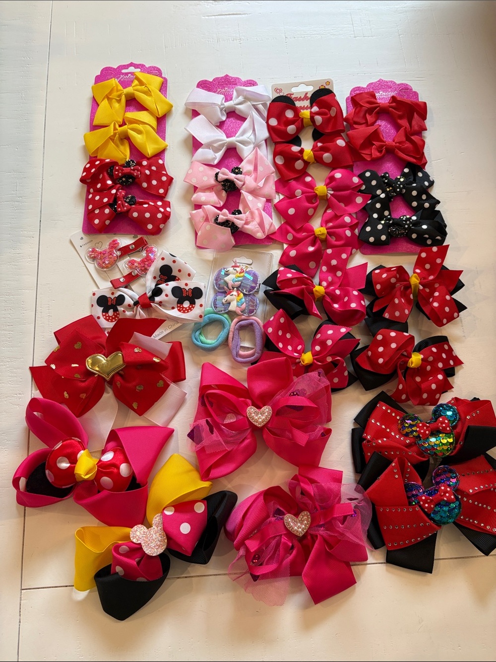 Assorted Kids Hair Bows Pack - Pink, Red, Yellow, Black, White